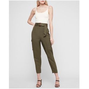 Express belted Linen-blend Utility Jumpsuit